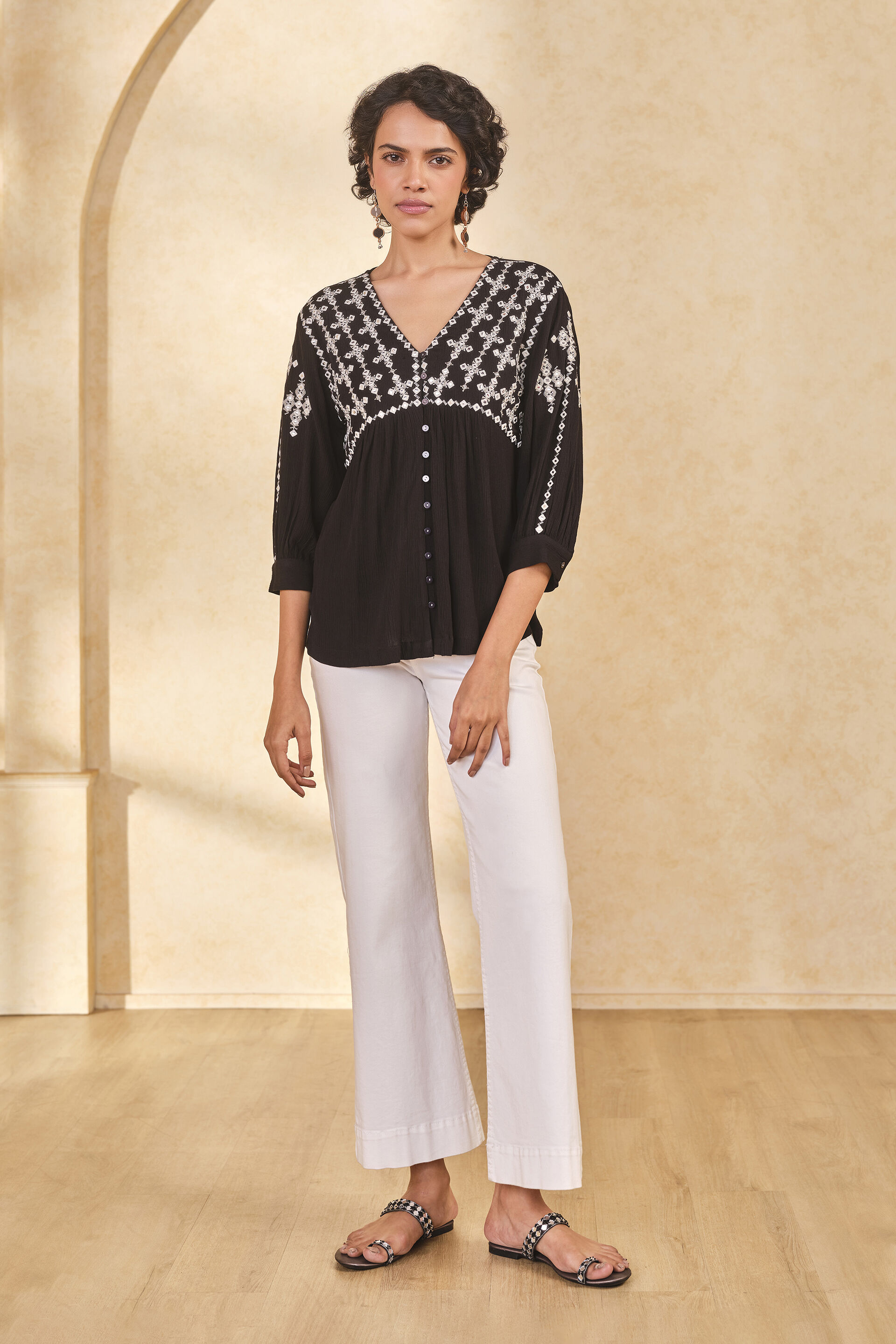 Embroidered Black Top, Black, image 2